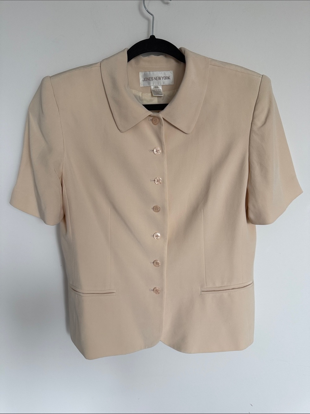 Jones New York 100% Silk Peach Cream Blouse Jacket Size 12